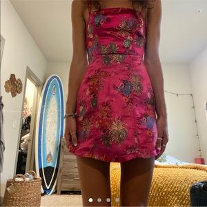Urban Outfitters asian silk print hot pink dress